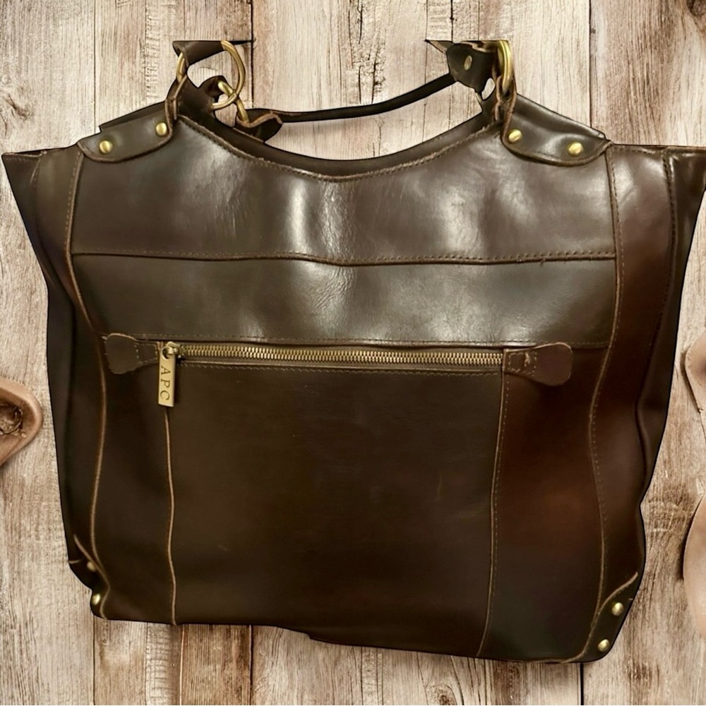 AP.C Vintage Genuine Espresso Brown Superb Quality Leather Travel Tote. - Picture 2 of 9
